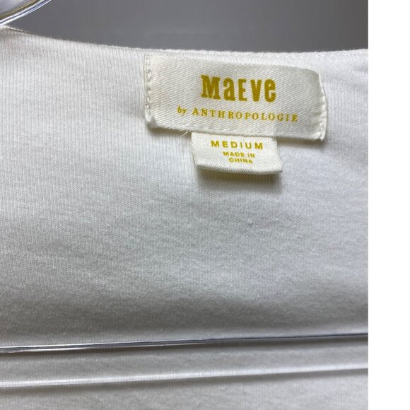 Maeve Anthropologie Medium White Puff Sleeve‎ Wrap Top Sexy Stretch Pinup Boho - Picture 3 of 5